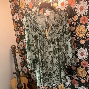 Floral Print Green Women's Dress